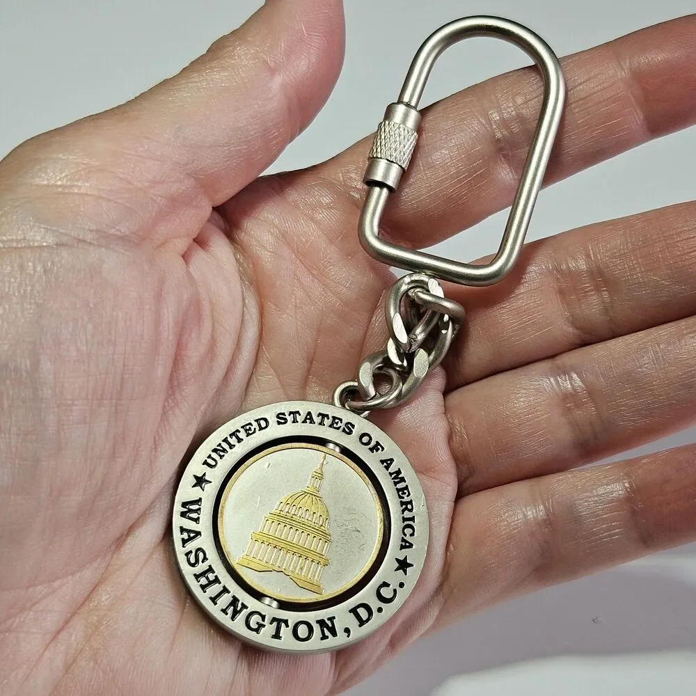 Vintage United States Washington DC Silver Tone Metal Spinner Keychain
